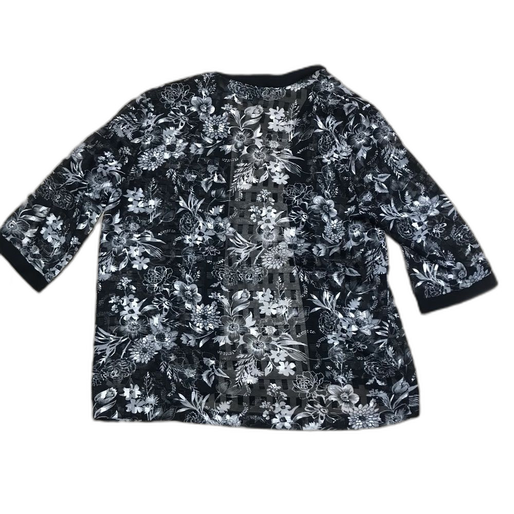 Vintage Bon Worth Black and White Floral Print Kimono Sleeve Cardigan Size Large - Picture 5 of 5